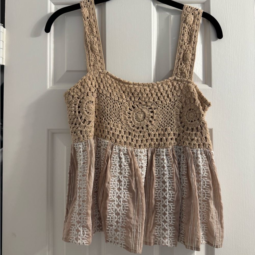 Crochet Eyelet Beige Top